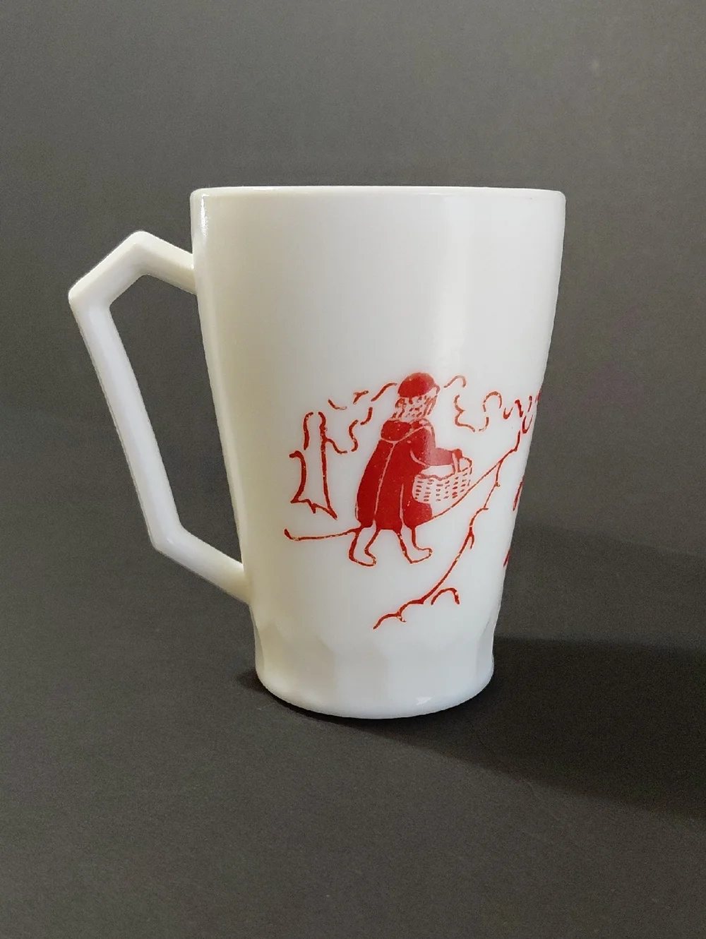 Vintage Hazel-Atlas Little Red Riding Hood White with Red Accents Milk Glass Mug